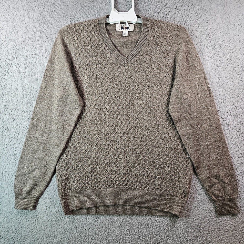 Joseph Abboud Sweater Men Large Wool Blend V-Neck Knit Light Brown